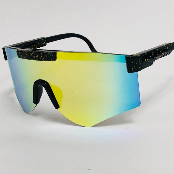 Sports Men Sunglasses Yellow Mirror Lens Oversized Shield Lentes Gafas Humbres - Picture 3 of 3